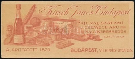 Kirsch János Budapest Sajt-, Vaj- stb. Nagykereskedés számolócédula