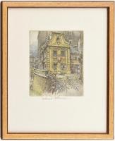 Robert Kasimir (1914-2002): Wien, Dreimäderlhaus. Színezett rézkarc, papír. Jelzett, üvegezett keretben, hátoldalán etikettel, 11,5x9,5 cm