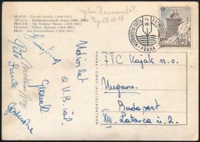 1958 FTC kajakosainak aláírása képeslapon: Szenthe, Hunics, Farkas, MÁszáros György