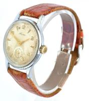 Szovjet mechanikus karóra, kissé kopott, koszos számlappal, bőr szíjjal, d: 34 mm