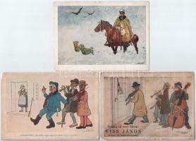 3 db RÉGI Tombola-Levelezőlap képeslap: Juszkó Béla szignóval / 3 pre-1945 Hungarian art postcards