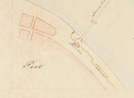 cca 1850 A budai vár és környéknek térképe, rajta a Lánchíddal és hajóhíddal, de a még alagút nélkül...