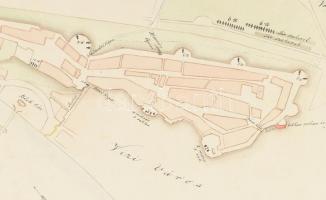 cca 1850 A budai vár és környéknek térképe, rajta a Lánchíddal és hajóhíddal, de a még alagút nélkül...