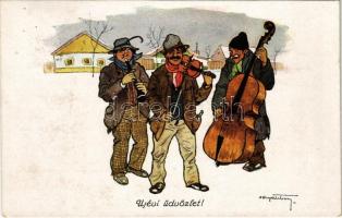 1918 Újévi üdvözlet! Cigány muzsikosuk / New Year greeting with gypsy music band s: Pólya Tibor (EK)