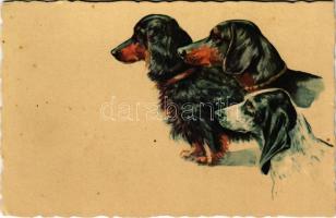 Tacskók / Dachshund dogs playing. Degami 656-3.