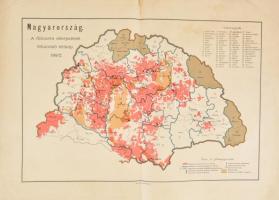 1892 Magyarország a filloxera elterjedését feltüntető térkép 1892, Bp., Kellner és Mohrlüder, szakadt, az egyik sarkán gyűrődéssel, litográfia, 33x49 cm