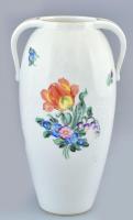 Herendi virág mintás váza, kézzel festett, jelzett, hibátlan, m: 21 cm