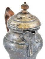 Ezüst (Ag) kanna, 13 latos antik fémjellel, fa füllel, horpadásokkal, sérült, bruttó: 262g, m:15cm