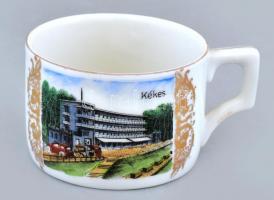Zsolnay mokkás csésze Kékes szálló motívumával, matricás porcelán, jelzett, kopott m:4cm