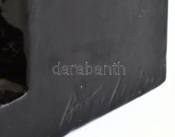 Bokor István jelzéssel: Art deco figurális hamutál napozó női akttal. Fekete mázas kerámia, jelzett,...