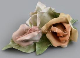 Aquincum porcelán rózsa, kézzel festett, jelzett, sérülésekkel, m: 7 cm, h:11 cm
