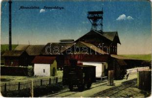 Aknaszlatina, Akna Slatina, Slatinské Doly, Szolotvino, Solotvyno; Ferenc bánya, iparvasút teher vonattal / mine, industrial railway, train (szakadás / tear)