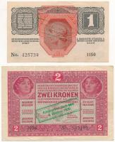 1916. 1K + 1917. 2K, mindkettő hamis felülbélyegzéssel (fake overprint) T:III
Adamo K3, K6