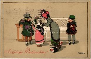 1911 Fröhliche Weihnachten! / Christmas greeting art postcard. M. Munk Vienne Nr. 607. litho s: Pauli Ebner (EK)