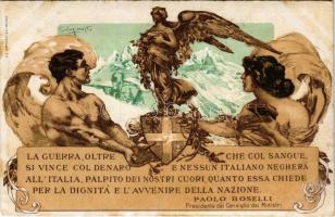 La Guerre... Sottoscrivete al Prestito 5% presso il Credito Italiano / WWI Italian military, war loan, patriotic propaganda, Art Nouveau. artist signed, litho (r)