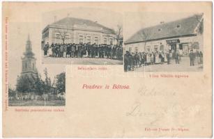 1906 Botos, Szerbska pravoszlávna czrkva, Belezsnikov Sztán, Vásza Nikolits trgovina / Szerb ortodox templom, Jelena Nikolits üzlete és saját kiadása. Járossy fényképész felvétele / Serbian Orthodox church, publisher's shop (b)