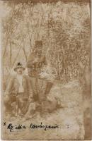 1915 Moraván, Morovan, Moravany nad Váhom (Nyitra); vadász lovásszal / hunter. photo (EK)