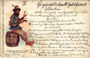 1902 Tzigánynyal álmodni szöröntse, de legkivált a Kátsával. Göre-levelezőlapok és Göre-könyvek kiadója Singer és Wolfner / Hungarian folklore art postcard, Gypsy man (EK)