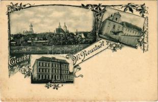 Wiener Neustadt, Bécsújhely; Gymnasium, Klosterkirche / general view, grammar school, church. Art Nouveau, floral (EK)