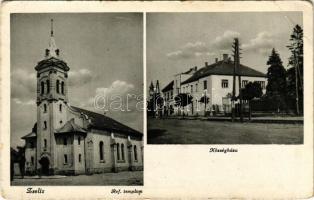 Zselíz, Zeliezovce; Református templom, Községháza. Laufer Ernő kiadása / Calvinist church, town hall (EB)