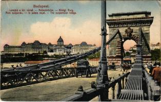 1915 Budapest I. Királyi vár a Lánchíddal, omnibusz Kalodont reklámmal. Taussig 39. (EK)