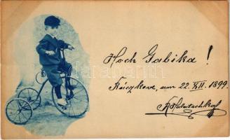 1899 (Vorläufer) Ráckeve, fiú triciklin. photo (non PC)