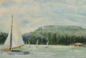 Olvashatatlan jelzéssel: Vitorlások (Balaton?). Olaj, fa. Dekoratív fa keretben, 13×18 cm