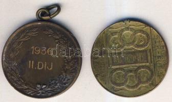1919. "Síkfutás" Br díjérem. Szign.Berán + 1936. "Tenisz" Br díjérem T:2,2-/3