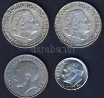 Hollandia 1956. 1G Ag (2x) T:2/3 + Nagy-Britannia 1923. 1Sh Ag T:3 + USA 1964. 10c Ag "Roosevel...