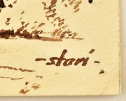 Sostarics Lajos (1896-1968): Budatétény. Óbuda sorozat, 1960-as évek. Diópác, papír. Jelzett, karton...