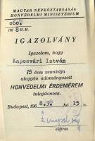 1960-as évek "Honvédelmi Érdemérem" 10év + 15év (igazolvánnyal) T:2 Eredeti díszdobozban!