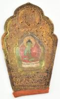 Tibeti buddhista festett kép, kopásokkal, 18×11 cm