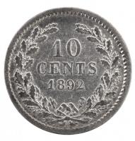 Hollandia 1892. 10c Ag I. Vilma T:2- Netherlands 1892. 10 Cents Ag Wilhelmina C:VF Krause KM#116