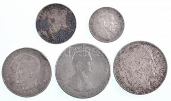 Vegyes: 5db-os vegyes magyar és külföldi ezüstpénz tétel, közte 1848KB 20kr Ag "V. Ferdinánd&qu...