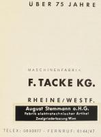 Über 75 Jahre Maschinenfabrik F. Tacke KG. zsebnaptár, sérült műbőr kötés, kopottas állapotban