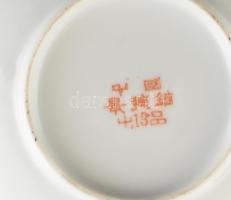 Kínai 4 személyes mokkás készlet, matricás porcelán, kopott