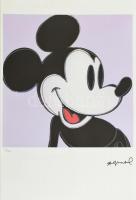 Andy Warhol (1928-1987): Mickey Mouse - Disney. Litográfia, papír, jelzett a nyomaton. Kézzel sorszámozott 65/100 jelzett a nyomaton. Georges Israel editeur - Leo Castellli New York, szárazpecséttel, pecséttel, hologrammal jelzett felül gyűrődéssel / Lithography 37,5x38 cm, lapméret 56x38 cm, / Offset-ithography with some crease and wet stain