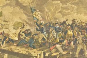 Arcolei csata. Színes rézmetszet, papír. Jelzett a metszeten. 22x29 cm. Üvegezett fakeretben