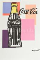 Andy Warhol (1928-1987): Coca Cola. Ofszet-litográfia, papír, jelzett a nyomaton. Kézzel sorszámozott 65/100 jelzett a nyomaton. Georges Israel editeur - Leo Castellli New York, szárazpecséttel, pecséttel, hologrammal jelzett felül gyűrődéssel / Offset -lithography 44x35 cm, lapméret 56x38 cm, / Offset-lithography with some crease and wet stain