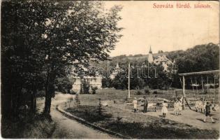 1911 Szováta, Sovata; Játék tér, játszótér, hinta, nyaralók. Dragomán S.J. kiadása / playground, swing, villas (kis szakadás / small tear)