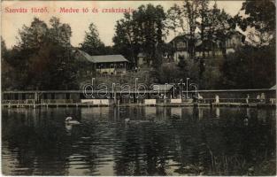 1909 Szováta, Sovata; Medve-tó és cukrászda, fürdőzők. Dragomán S.J. kiadása / Lacul Ursu / lake, confectionery, bathers (r)