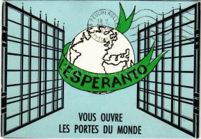1977 LEsperanto. Vous ouvre les portes du Monde / Esperanto. Opens the doors of the world Esperanto propaganda art postcard (modern) (EK)
