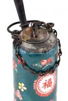 Ópiumpipa. kínai jelzett porcelán, fém szerelékkel. Kézzel festett, m: 11-17 cm / Chinese porcelain ...