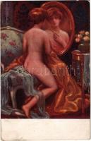 1916 Im Spiegel / Erotic nude lady art postcard with mirror s: Marecek (fa)