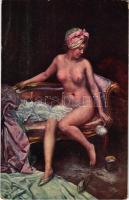 Po lázni / Nach dem Bade / Erotic nude lady art postcard, after bath. Salon J.P.P. 1132. (EK)