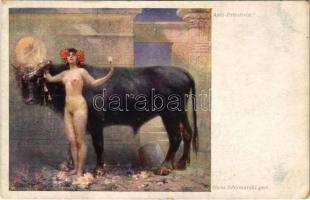 Apis-Priesterin / Erotic nude lady art postcard. Wiener Kunst B.K.W.I. Nr. 1860. s: Hans Schlimarski (EK)