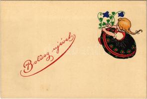 Boldog Újévet! Rigler r.-t. kiadása R.J.E. / Hungarian folklore art postcard with New Year greeting