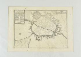 cca 1750 Tournay térképe. Rézmetszet, papír. Apró foltokkal. Paszpartuban. 20x27 cm / map of Tournay, engraving, a bit spotty, in passepartout
