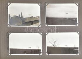 1931 Zeppelin Magyarországon, fotóalbum 28 fekete-fehér fotóval, valamint 1 db képeslappal, szakadoz...