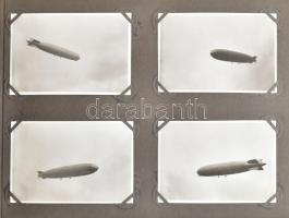 1931 Zeppelin Magyarországon, fotóalbum 28 fekete-fehér fotóval, valamint 1 db képeslappal, szakadoz...